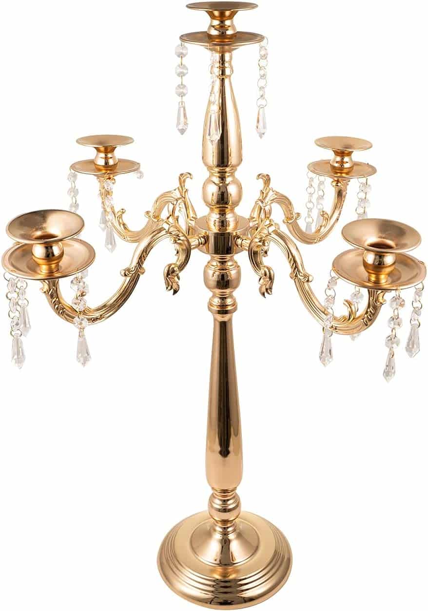 5 Arm Candelabra Candle Holder, 28 Inches Tall Gold Candelabra Centerpiece for Dining Table, Wedding, Party Dinner Formal Events Decor Candlestick | Rental