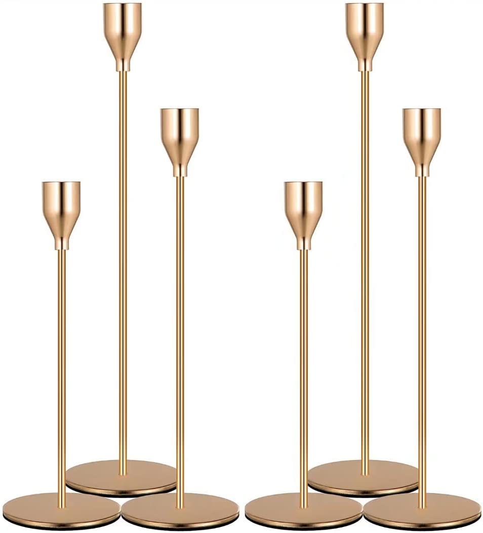 6 PCS French Gold Taper Candle Holders, Candlestick Holders Set for Table Centerpiece Vintage Modern Candle Holders for Home Wedding Decoration | Rental