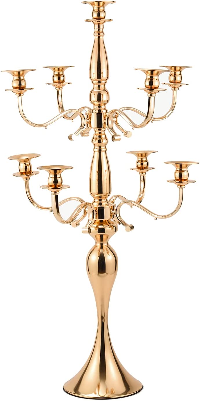 Gold Candelabra Candle Holder for Wedding, 33 Inch Tall 9 Arms Candelabra Centerpiece | Rental