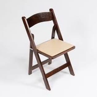 FirmFold™ Wood Folding Chair w/ Vinyl Beige Padded Seat – Fruitwood | Rental