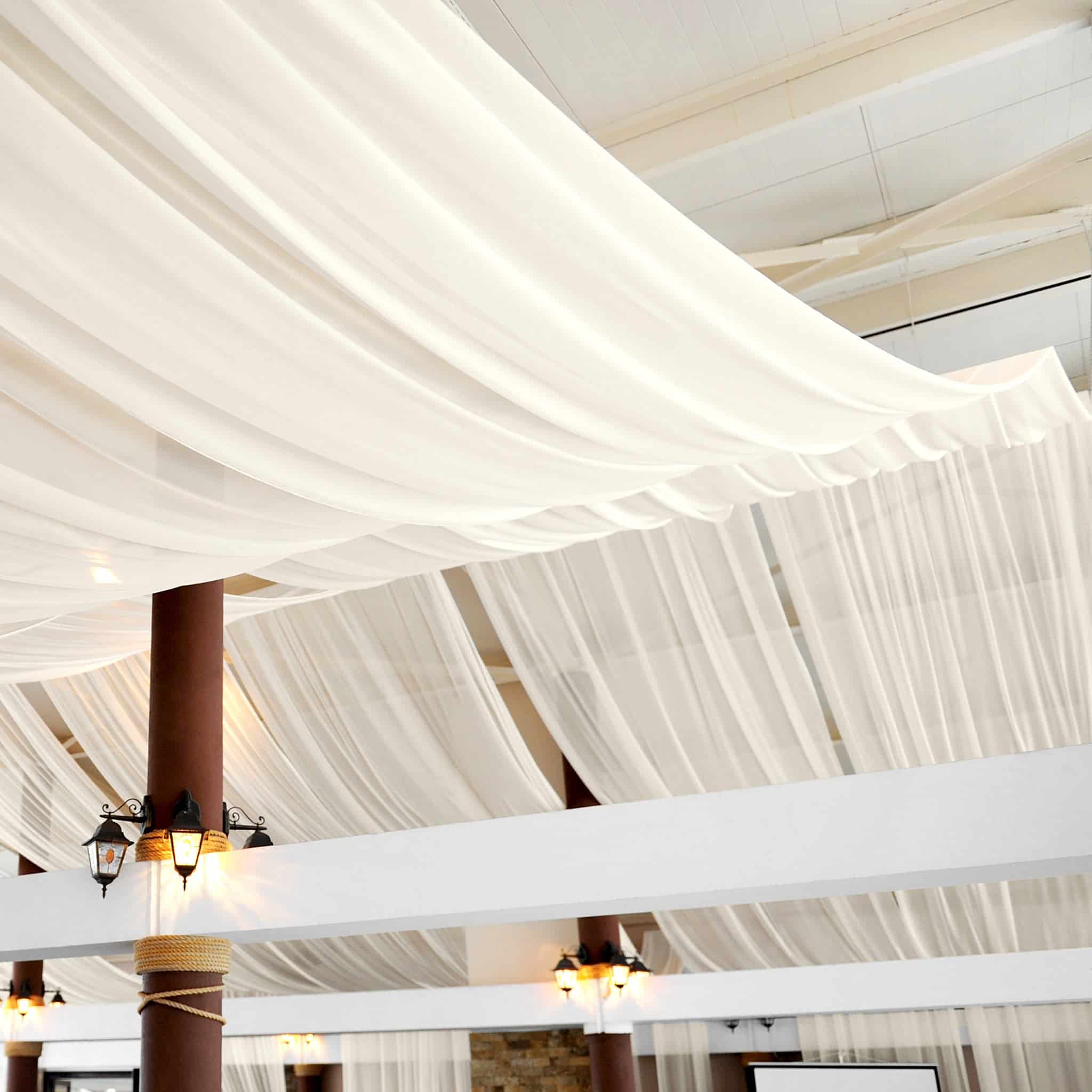 40ft Ceiling/Curtain Draping Sheer Voile Flame Retardant (FR) – Ivory | Rental 40ft Ceiling/Curtain Draping Sheer Voile Flame Retardant (FR) – Ivory | Rental
