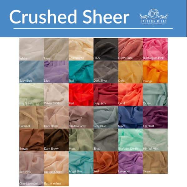 *FR* Crushed Sheer Voile Fabric by Eastern Mills by the Yard – 10ft Wide – Choice of Colors | Rental *FR* Crushed Sheer Voile Fabric by Eastern Mills by the Yard – 10ft Wide – Choice of Colors | Rental