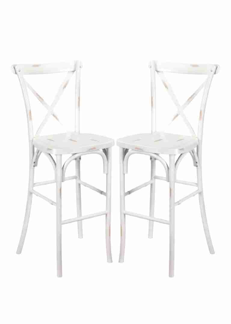 White Distressed Resin Steel Skeleton™ Cross Back Barstool – 2 Pack – Some Assembly Required | Rental